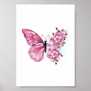 Flower Butterfly with Pink Sakura Poster