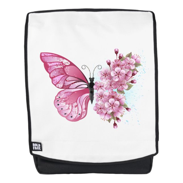 Flower Butterfly with Pink Sakura Rucksack (Vorderseite)