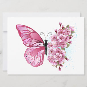 Flower Butterfly with Pink Sakura Save The Date