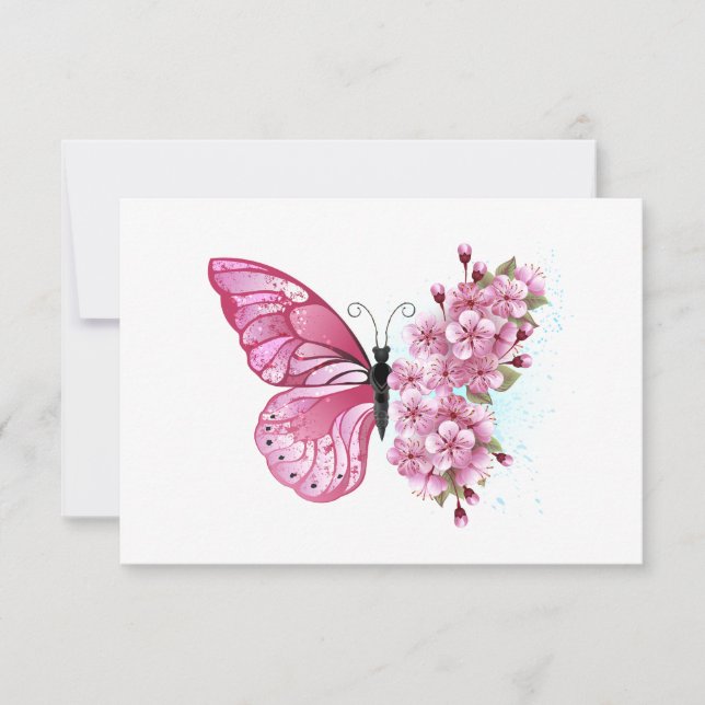 Flower Butterfly with Pink Sakura Save The Date (Vorderseite)