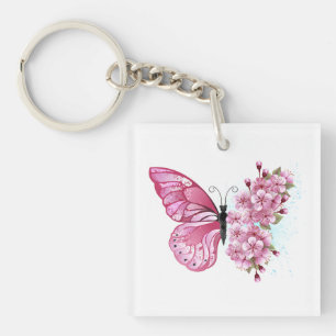 Flower Butterfly with Pink Sakura Schlüsselanhänger