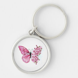 Flower Butterfly with Pink Sakura Schlüsselanhänger