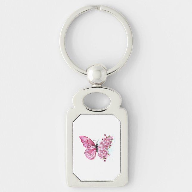 Flower Butterfly with Pink Sakura Schlüsselanhänger (Vorderseite)
