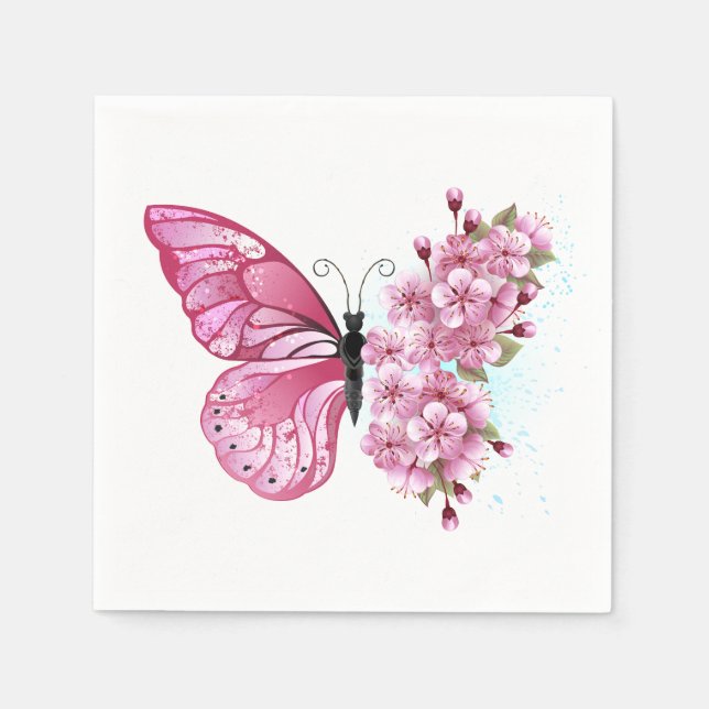 Flower Butterfly with Pink Sakura Serviette (Vorderseite)