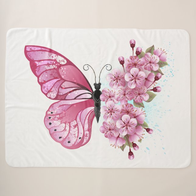 Flower Butterfly with Pink Sakura Sherpadecke (Vorderseite (Horizontal))