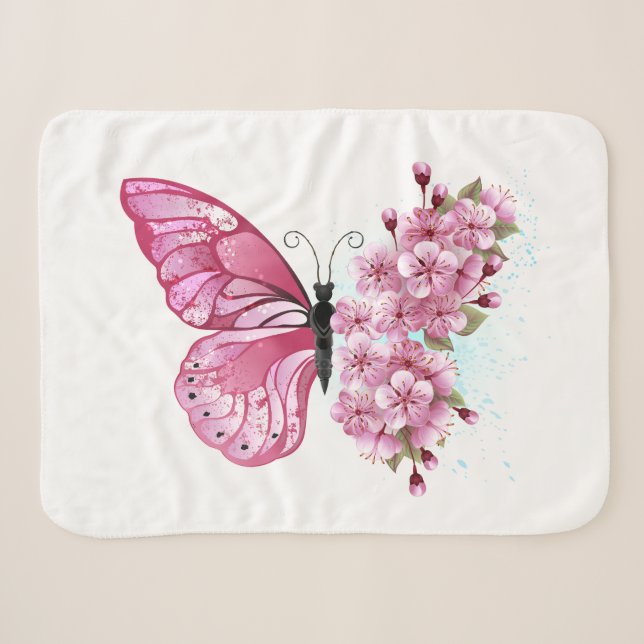 Flower Butterfly with Pink Sakura Sherpadecke (Vorderseite (Horizontal))