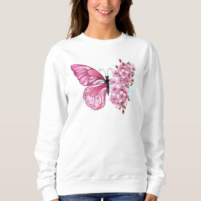 Flower Butterfly with Pink Sakura Sweatshirt (Vorderseite)