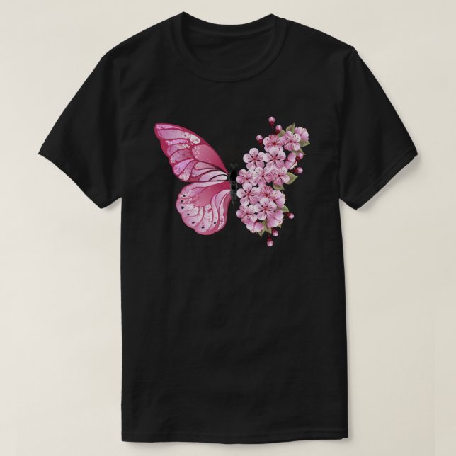 Flower Butterfly with Pink Sakura T-Shirt (Design vorne)