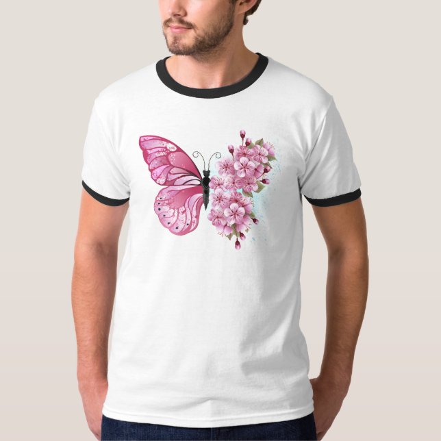 Flower Butterfly with Pink Sakura T-Shirt (Vorderseite)