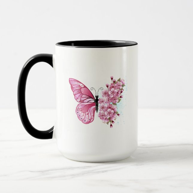 Flower Butterfly with Pink Sakura Tasse (Links)