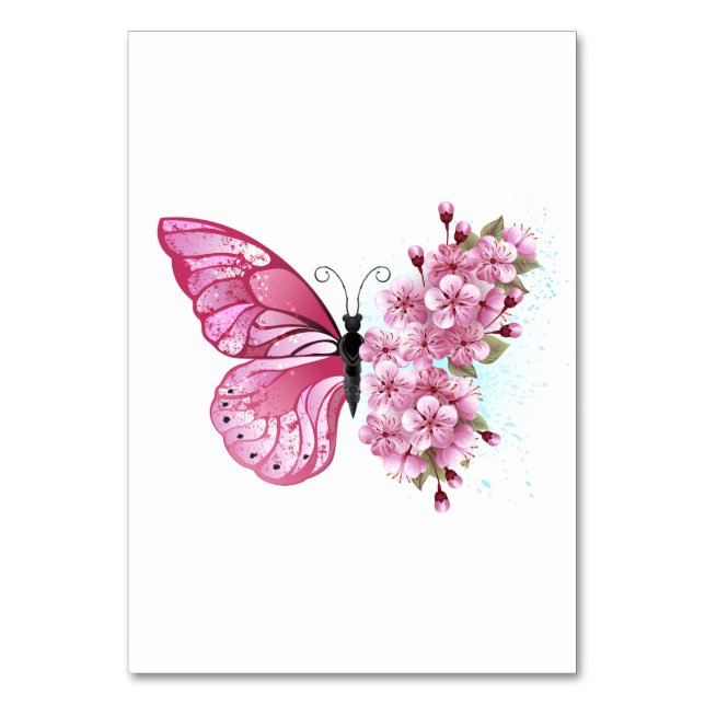 Flower Butterfly with Pink Sakura Tischnummer (Vorderseite)