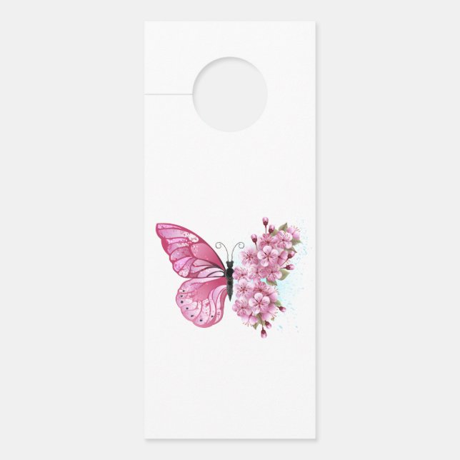Flower Butterfly with Pink Sakura Türanhänger (Vorderseite)