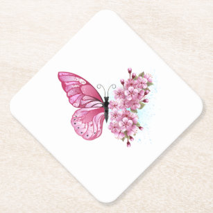 Flower Butterfly with Pink Sakura Untersetzer