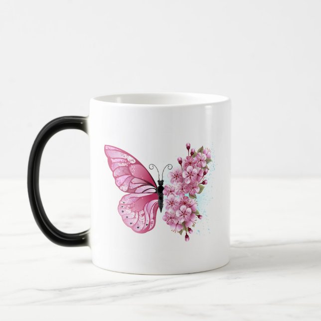 Flower Butterfly with Pink Sakura Verwandlungstasse (Links)