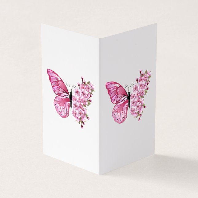 Flower Butterfly with Pink Sakura Visitenkarten (Vorderseite)