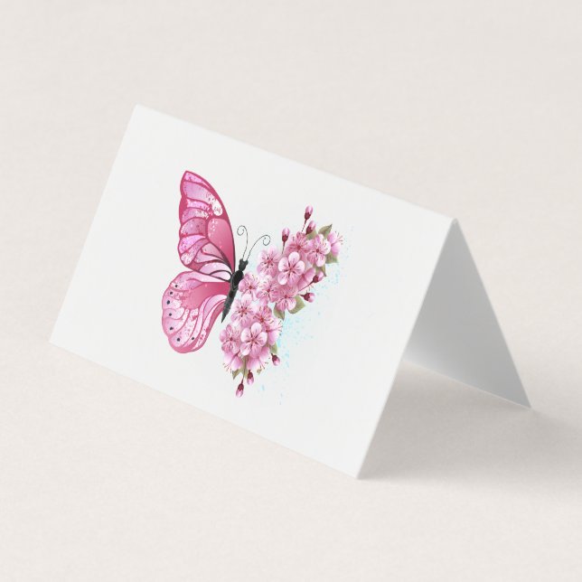 Flower Butterfly with Pink Sakura Visitenkarten (Vorderseite)