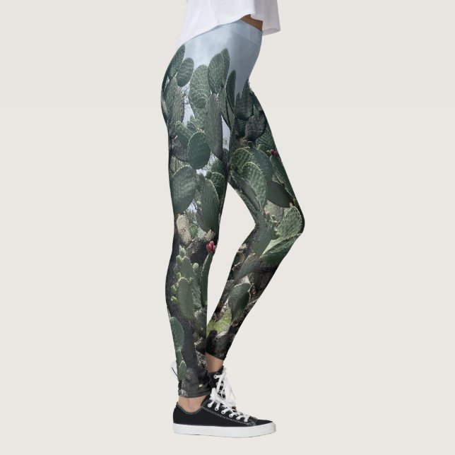 Flower Cactus Fashion Leggings Vert bleu (Droite)