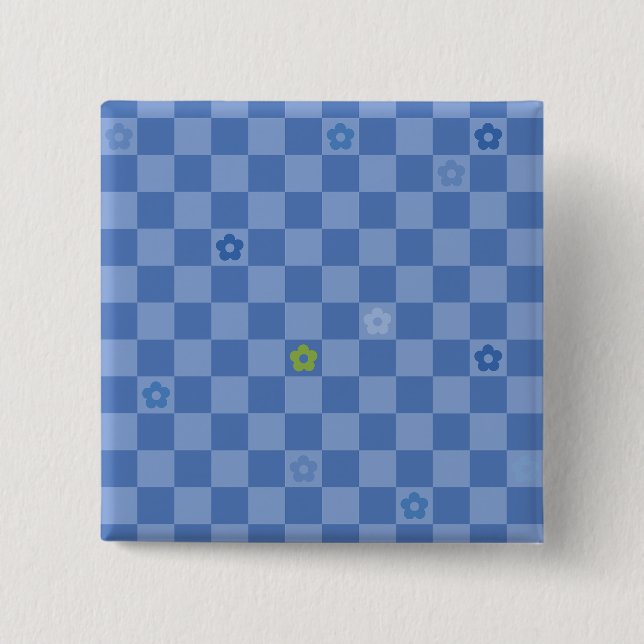 Flower Checkered Pattern No. 01 - Light Blue Button (Vorderseite)