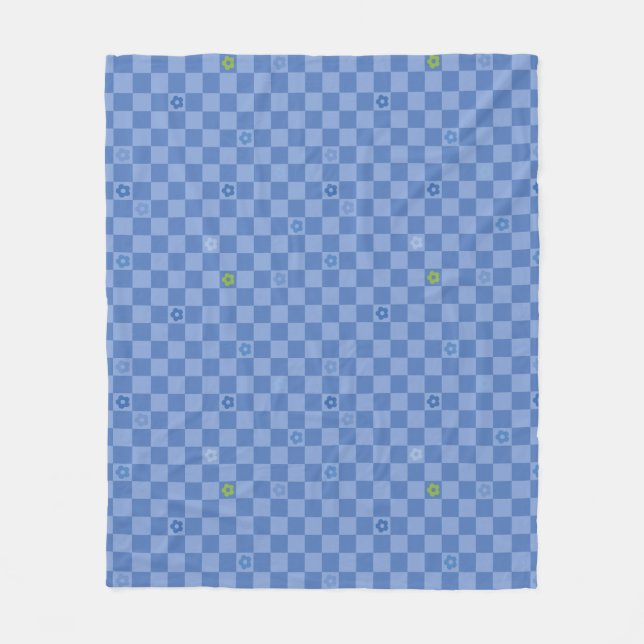 Flower Checkered Pattern No. 01 - Light Blue Fleecedecke (Vorderseite)