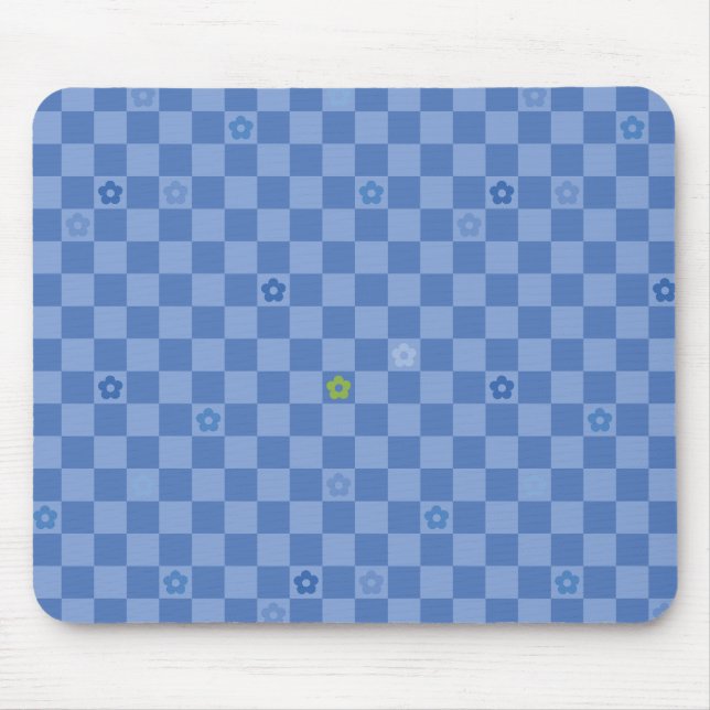 Flower Checkered Pattern No. 01 - Light Blue Mousepad (Vorne)