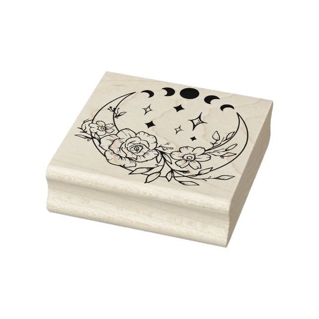 Flower Crescent Moon mit Mondphasen Gummistempel (Stempel)