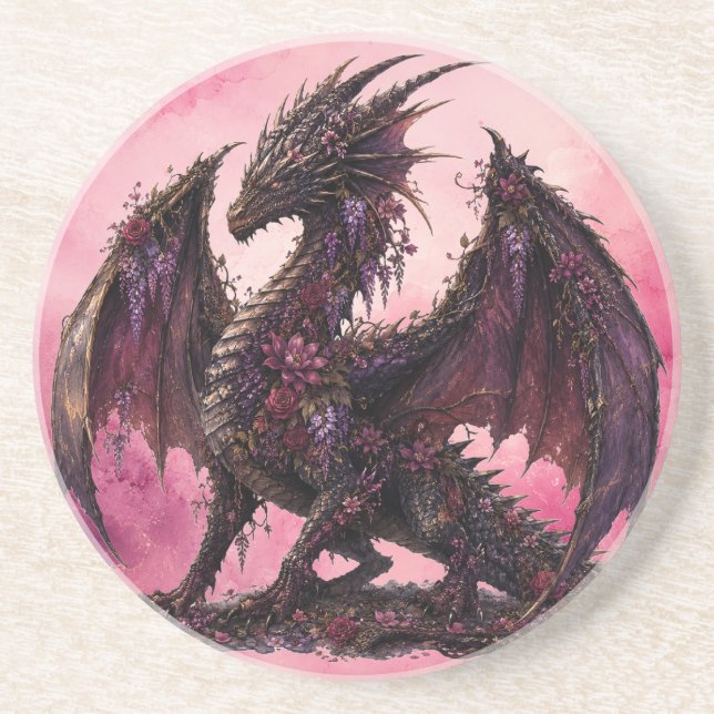 Flower-Drache | Botanischer Fantasy-Drache Getränkeuntersetzer (Vorne)