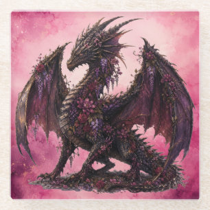 Flower-Drache Botanischer Fantasy-Drache Glasuntersetzer