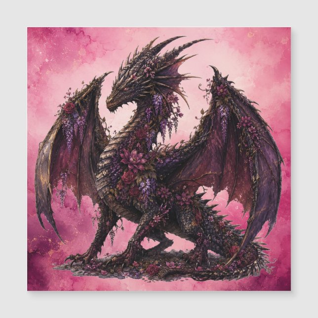 Flower-Drache | Botanischer Fantasy-Drache Magnetkarte (Vorderseite)
