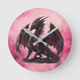 Flower-Drache Botanischer Fantasy-Drache Runde Wanduhr