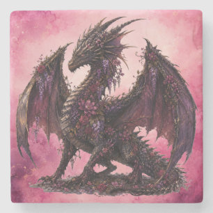 Flower-Drache Botanischer Fantasy-Drache Steinuntersetzer