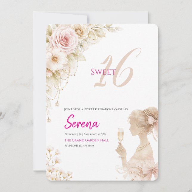 Flower Dreamy Soft Sweet 16 Birthday Invitation Einladung (Vorderseite)
