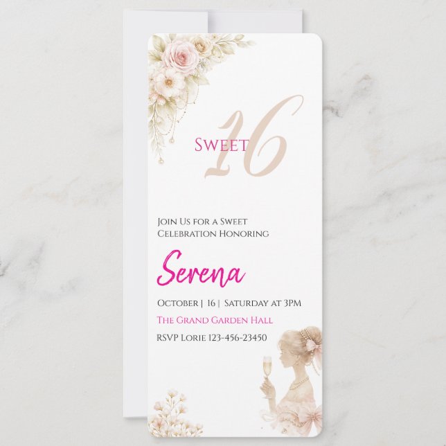 Flower Dreamy Soft Sweet 16 Birthday Note Card Einladung (Vorderseite)