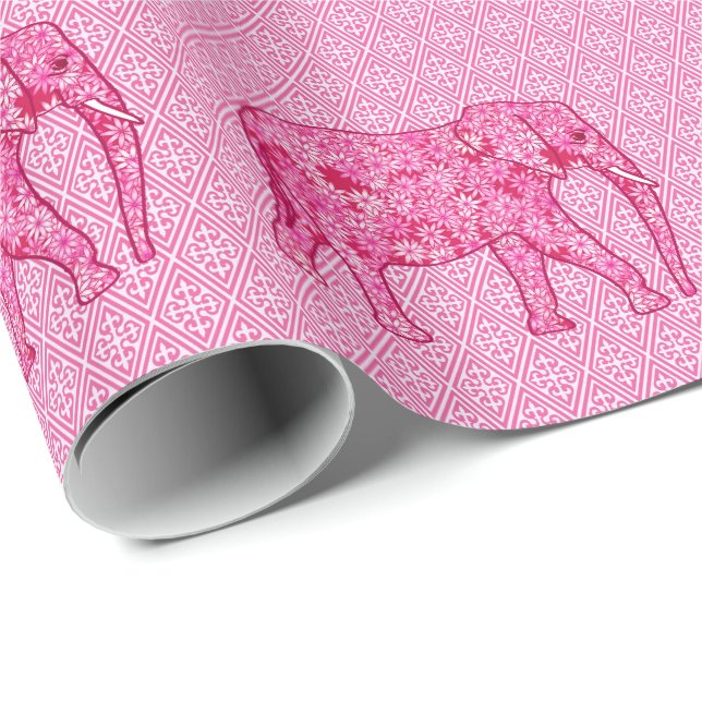 Flower elephant - fuchsia pink geschenkpapier (Rolleneckpunkt)