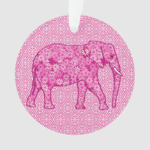 Flower elephant - fuchsia pink ornament