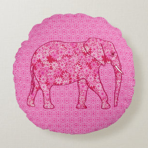Flower elephant - fuchsia pink rundes kissen