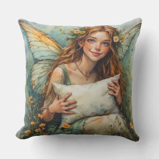 Flower Fairy Holding Pillow Kissen (Vorderseite)