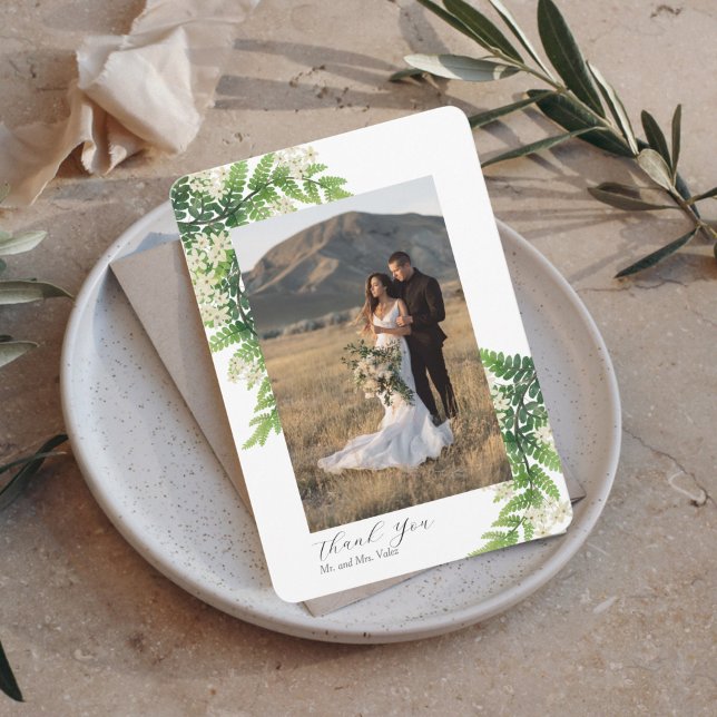 Flower Ferns Foto Vielen Dank für Ihre Hochzeit Dankeskarte (Von Creator hochgeladen)