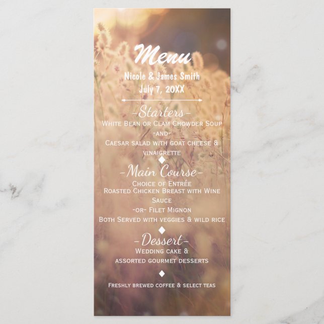 Flower Field Rustic Mariage campagnard Menu (Devant)
