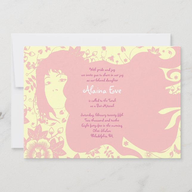 Flower Girl Bar Bat Mitzvah Einladung Pink (Vorderseite)