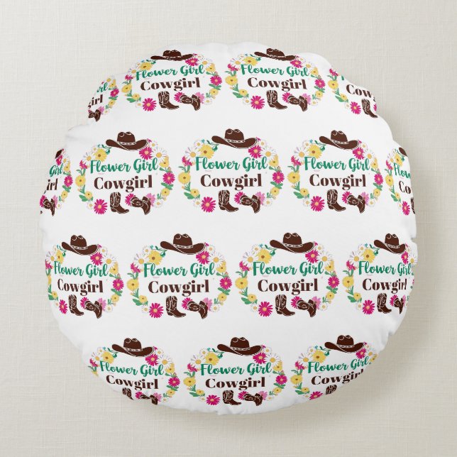 Flower Girl Cowgirl Keepsakes Rundes Kissen (Vorderseite)