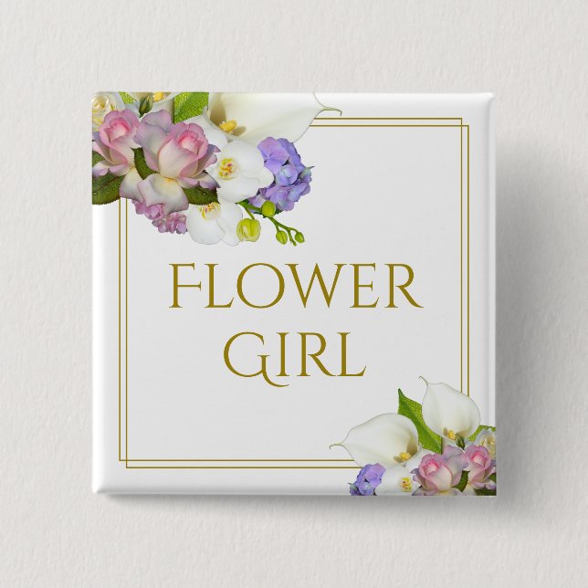 Flower Girl Elegante Chic Blumenpastel Hochzeit Button (Vorderseite)