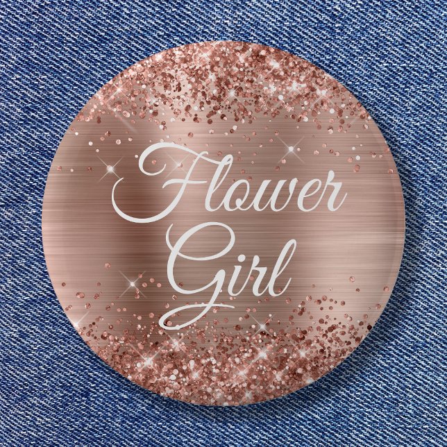 Flower Girl Glitterie Rose Button (Flower Girl Glittery Rose Gold Foil Button)