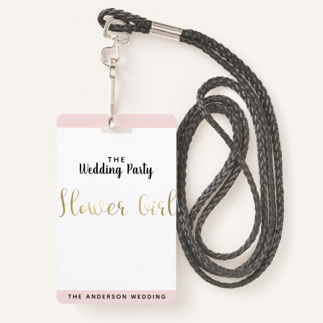 Flower Girl Gold Wedding Party VIP Pass Badge (Derrière avec lanière)