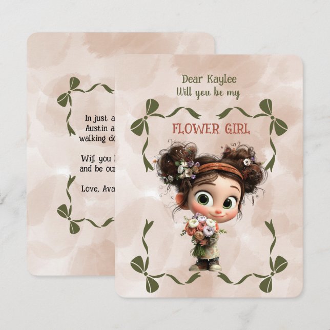 Flower Girl Invitation Floral Brown Watercolor (Devant / Derrière)
