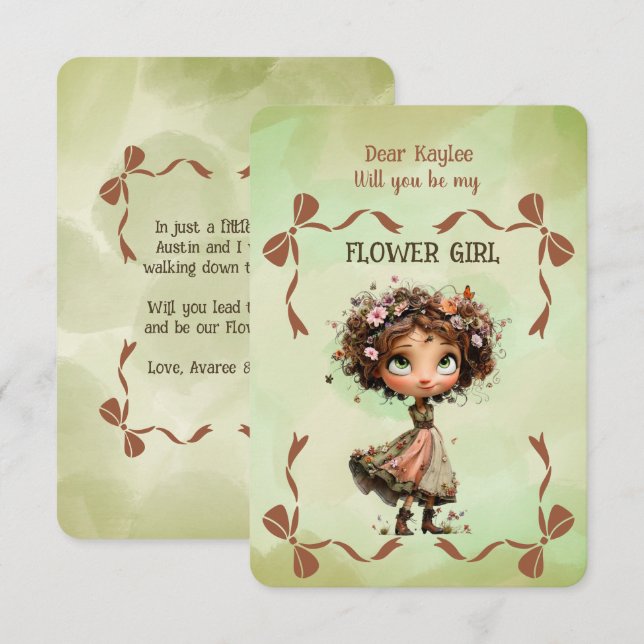 Flower Girl Invitation Floral Green Watercolor (Devant / Derrière)