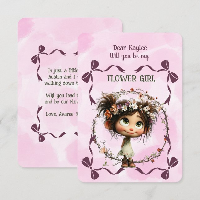 Flower Girl Invitation Floral Pink Watercolor (Devant / Derrière)