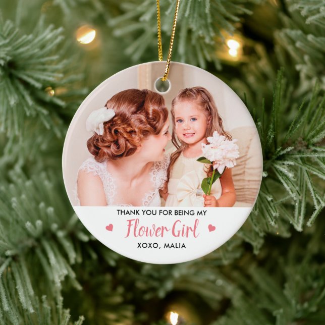 Flower Girl Personalized Bridal Party Photo Keramik Ornament (Baum)