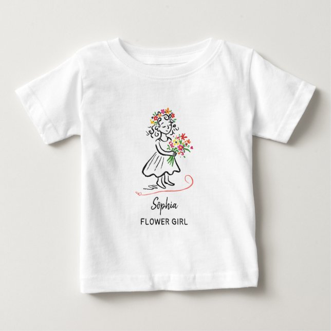 Flower Girl Personalized Hand Drawn Illustration Baby T-shirt (Vorderseite)