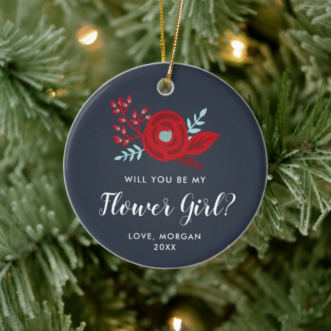 Flower Girl Proposal Personalized Jr Bridesmaid Keramik Ornament (Baum)
