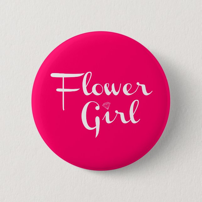 Flower Girl Retro Script White on Hot Pink Button (Vorderseite)